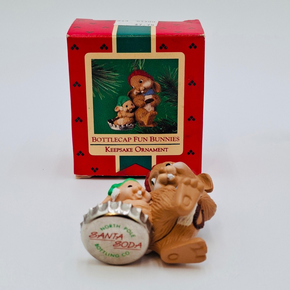 1985 Hallmark Keepsake Ornaments Dapper Penguin Bottlecap Fun Bunnies Lot 2pc - Picture 2 of 8